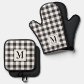 Ensemble De Gant De Cuisine Et De Manique Monogramme moderne Farmhouse Black Buffalo Check (Recto/Verso)