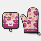 Ensemble De Gant De Cuisine Et De Manique Monogramme | Motif botanique aquarelle (Recto)