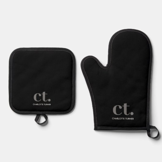 Ensemble De Gant De Cuisine Et De Manique Monogramme Nom initial Noir (Recto)