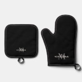 Ensemble De Gant De Cuisine Et De Manique Monogramme Nom initial Noir (Recto)