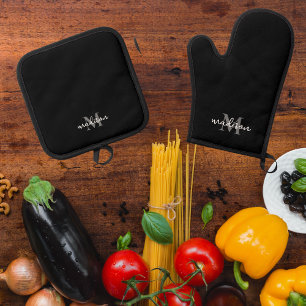 Ensemble De Gant De Cuisine Et De Manique Monogramme Nom initial Noir
