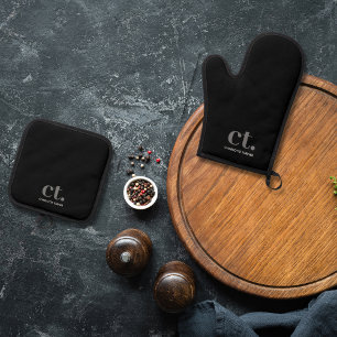 Ensemble De Gant De Cuisine Et De Manique Monogramme Nom initial Noir