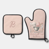 Ensemble De Gant De Cuisine Et De Manique Monogramme rose (Recto)