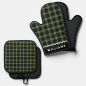 Ensemble De Gant De Cuisine Et De Manique Monogramme Rustique Vert Plaid (Recto/Verso)