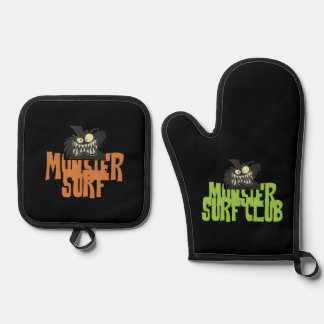Ensemble De Gant De Cuisine Et De Manique Monster Surf / Club mitaines de four et porte-pot