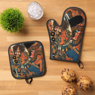 ENSEMBLE DE GANT DE CUISINE ET DE MANIQUE MONSTRE DE COMBAT SAMURAI