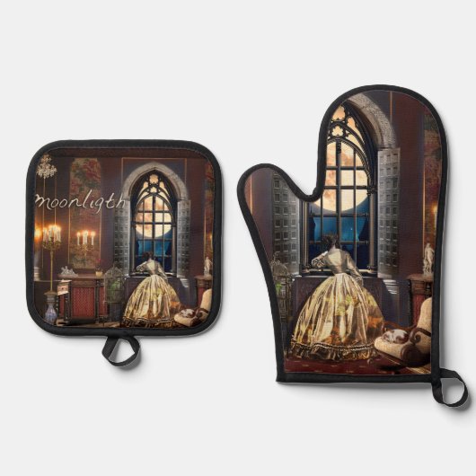 Ensemble De Gant De Cuisine Et De Manique Moonlight (Recto)