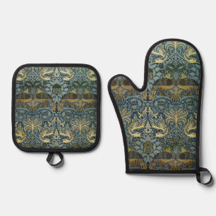 Ensemble De Gant De Cuisine Et De Manique Morris - Vintage Motif de fleurs Peacock & Dragon