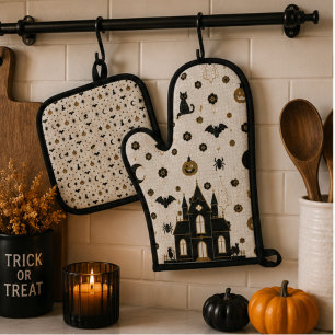 Ensemble De Gant De Cuisine Et De Manique Mosaïque de carreaux de bistrot parisien Halloween