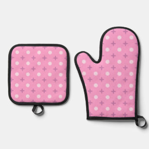 Ensemble De Gant De Cuisine Et De Manique Motif à points de pétale d'étoile rose
