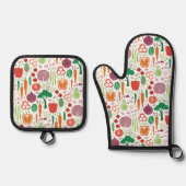 Ensemble De Gant De Cuisine Et De Manique Motif alimentaire végétal (Recto)