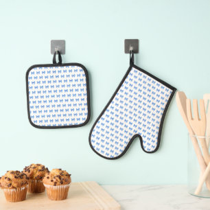 Ensemble De Gant De Cuisine Et De Manique Motif arc en vichy bleu blanc