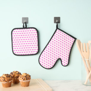 Ensemble De Gant De Cuisine Et De Manique Motif arc en vichy rose-blanc