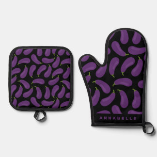 Ensemble De Gant De Cuisine Et De Manique Motif Aubergine Personnaliser