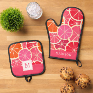 Ensemble De Gant De Cuisine Et De Manique Motif aux agrumes d'orange et de pamplemousse