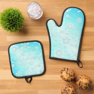 Ensemble De Gant De Cuisine Et De Manique Motif Crystal Snowflakes