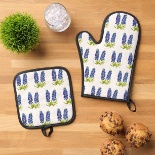 Ensemble De Gant De Cuisine Et De Manique Motif d'aquarelle Fleur sauvage Bluebonnet Texas