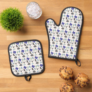 Ensemble De Gant De Cuisine Et De Manique Motif d'aquarelle Fleur sauvage Bluebonnet Texas