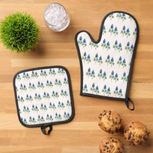 Ensemble De Gant De Cuisine Et De Manique Motif d'aquarelle Fleur sauvage Bluebonnet Texas