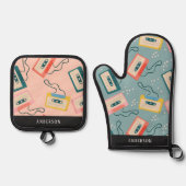 Ensemble De Gant De Cuisine Et De Manique Motif de bande de cassette rétro (Recto)