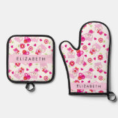 Ensemble De Gant De Cuisine Et De Manique Motif De Chouettes, Chouettes Mignonnes, Chouettes (Recto)