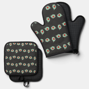 Ensemble De Gant De Cuisine Et De Manique Motif de conversation d'amour sur gris