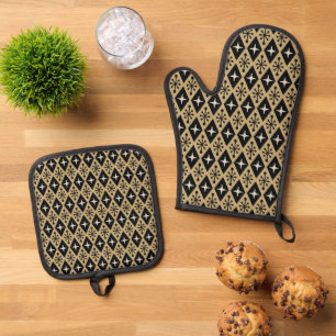 Ensemble De Gant De Cuisine Et De Manique Motif de démarrage diamant moderne du milieu du si