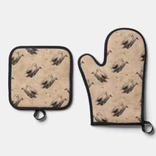Ensemble De Gant De Cuisine Et De Manique Motif de fantôme Vintage rustique (2)