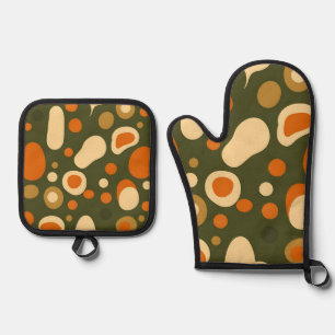 Ensemble De Gant De Cuisine Et De Manique Motif de formes organiques abstraites rétro