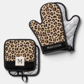 Ensemble De Gant De Cuisine Et De Manique Motif de fourrure léopard (Recto/Verso)
