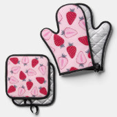 Ensemble De Gant De Cuisine Et De Manique Motif de fraises (Recto/Verso)
