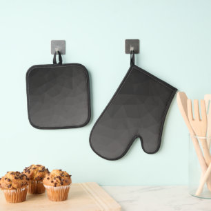 Ensemble De Gant De Cuisine Et De Manique Motif de maille géométrique à dégradé ombré gris f