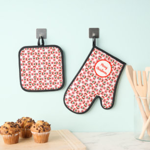Ensemble De Gant De Cuisine Et De Manique Motif de Noël festif