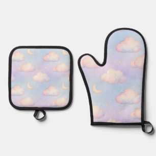 Ensemble De Gant De Cuisine Et De Manique Motif de Nuages et de Lune Croissante dans un Rêve