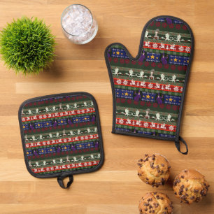 Ensemble De Gant De Cuisine Et De Manique Motif de pull moche de style fantastique