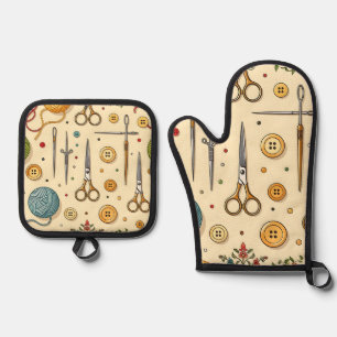 Ensemble De Gant De Cuisine Et De Manique Motif de tricot crochet outils de couture