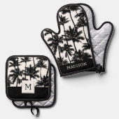 Ensemble De Gant De Cuisine Et De Manique Motif d'ombre Palm Tree (Recto/Verso)