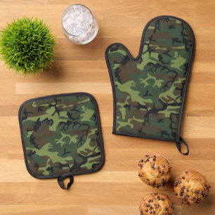 Ensemble De Gant De Cuisine Et De Manique Motif du Camouflage Vert, Motif militaire, Armée