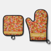 Ensemble De Gant De Cuisine Et De Manique Motif Faux Candy Corn personnalisé (Recto)