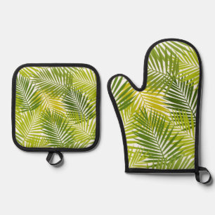 Ensemble De Gant De Cuisine Et De Manique motif feuille