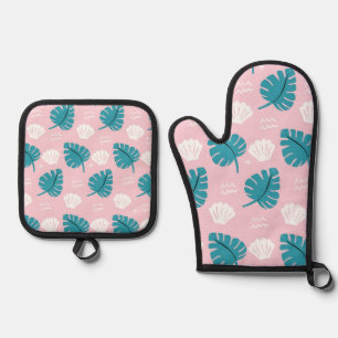 Ensemble De Gant De Cuisine Et De Manique motif feuille