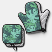 Ensemble De Gant De Cuisine Et De Manique motif feuille (Recto/Verso)