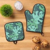 Ensemble De Gant De Cuisine Et De Manique motif feuille (De haut en bas)