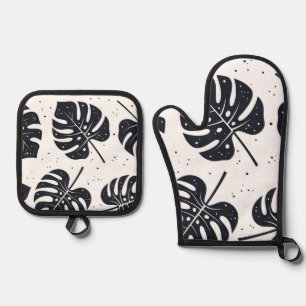Ensemble De Gant De Cuisine Et De Manique motif feuille