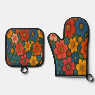 Ensemble De Gant De Cuisine Et De Manique Motif Fleur sauvage transparent