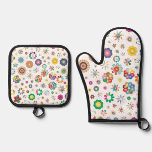 Ensemble De Gant De Cuisine Et De Manique Motif floral