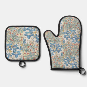 Ensemble De Gant De Cuisine Et De Manique Motif floral de géranium sauvage Art nouveau vinta