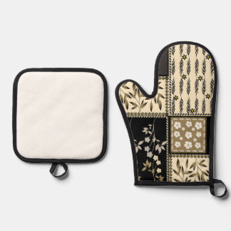 Ensemble De Gant De Cuisine Et De Manique Motif floral répétitif sans couture texturé