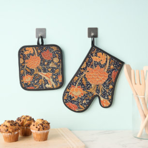 Ensemble De Gant De Cuisine Et De Manique Motif floral vintage William Morris Cray
