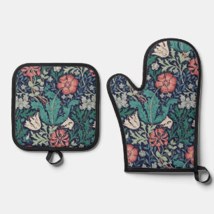 Ensemble De Gant De Cuisine Et De Manique Motif floral, William Morris